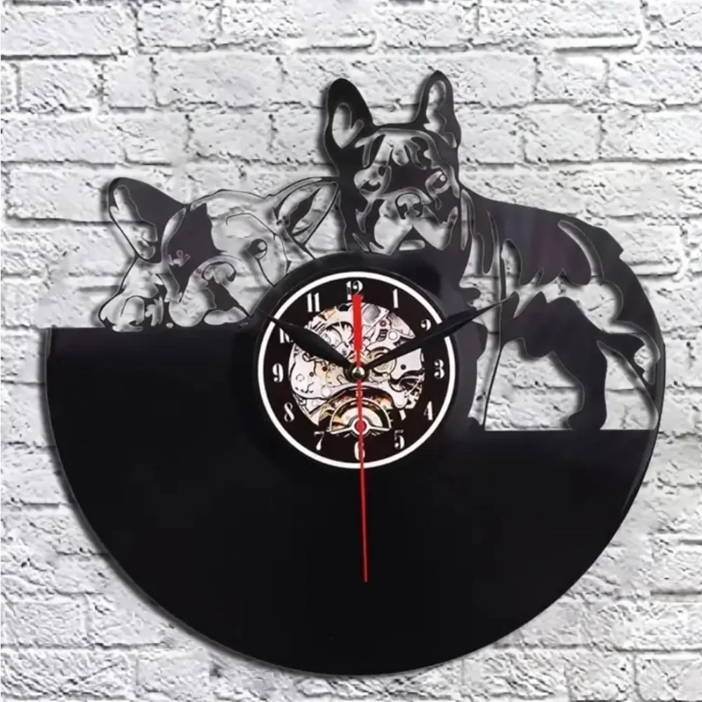 NEW Boston Terriers French Bulldogs Vinyl Record‎ Album Carved Clock Dog Puppy